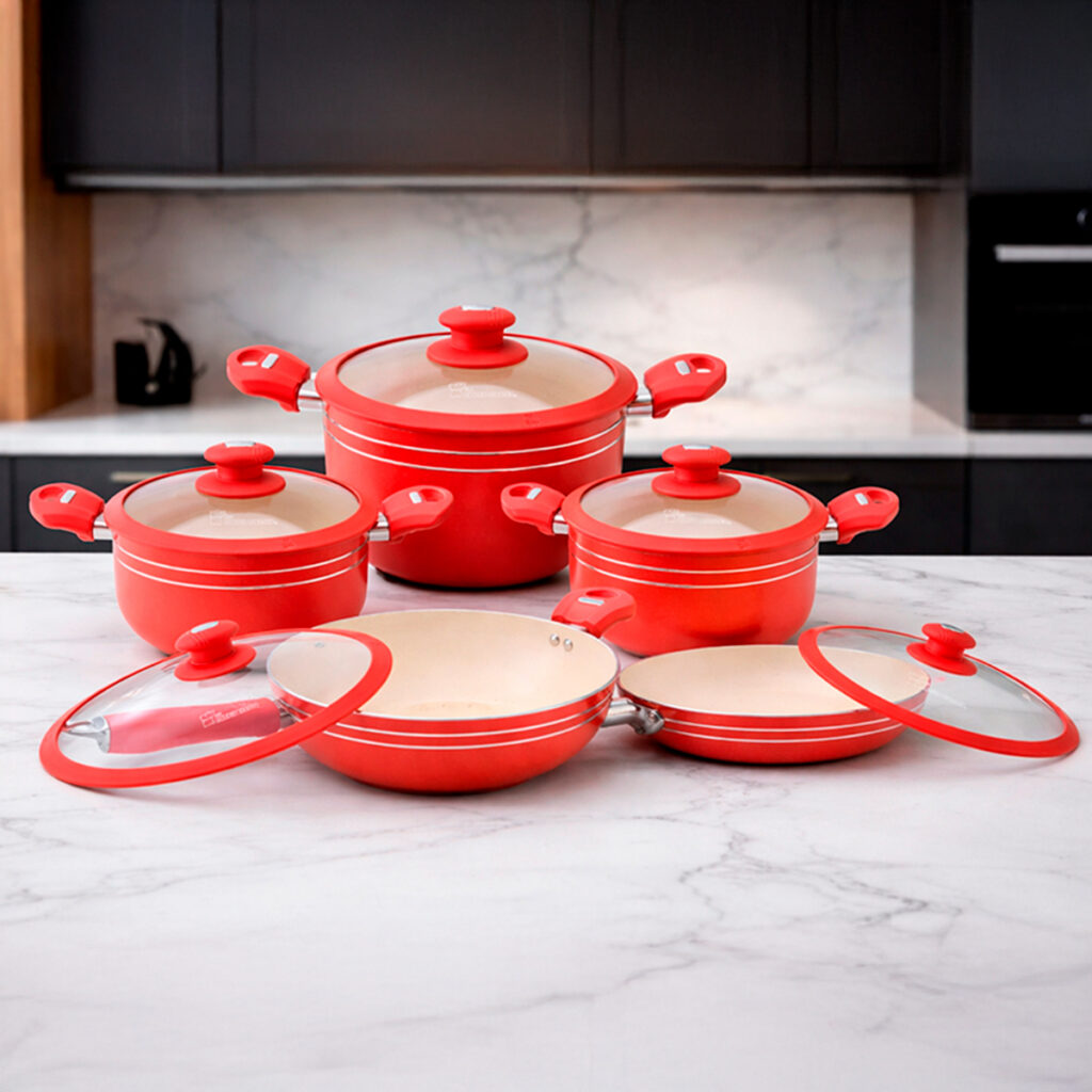 Batería de Cocina 16 Piezas HSM Cook’s Master – Edición Rojo/Beige