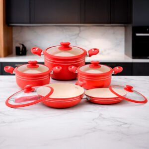 Batería de Cocina 16 Piezas HSM Cook’s Master – Edición Rojo/Beige