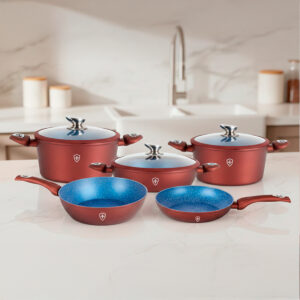 Batería de Cocina 10 Piezas Swiss Silver – Edición Rojo/Azul