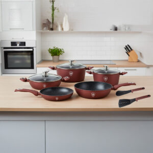 Batería de Cocina 10 Piezas Swiss Silver – Edición Rojo/Negro