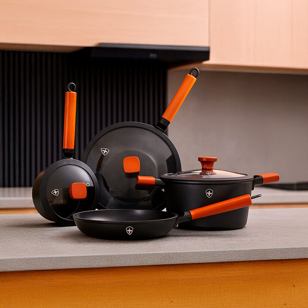 Batería de Cocina 7 Piezas Swiss Silver – Edición Negro